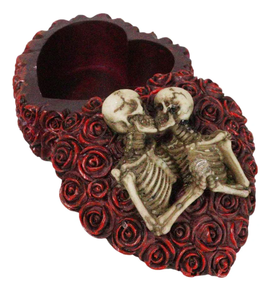 Love Never Dies Gothic Skeleton Lovers on Red Rose Wreath Decorative Trinket Box - Image 4