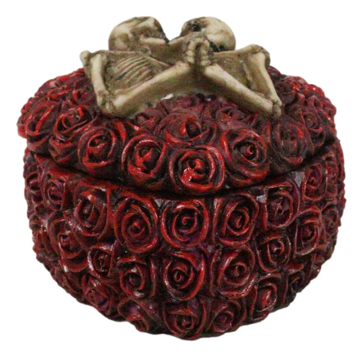 Love Never Dies Gothic Skeleton Lovers on Red Rose Wreath Decorative Trinket Box - Image 5