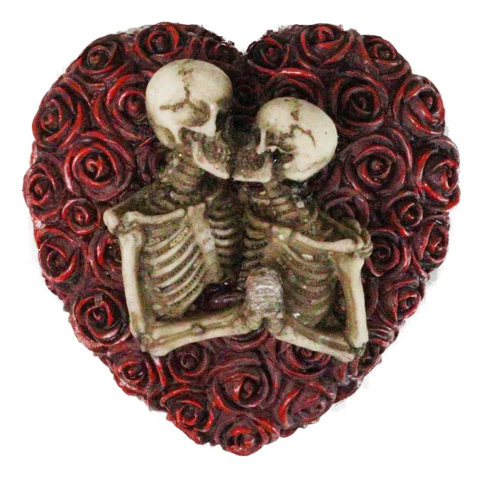 Love Never Dies Gothic Skeleton Lovers on Red Rose Wreath Decorative Trinket Box - Image 6