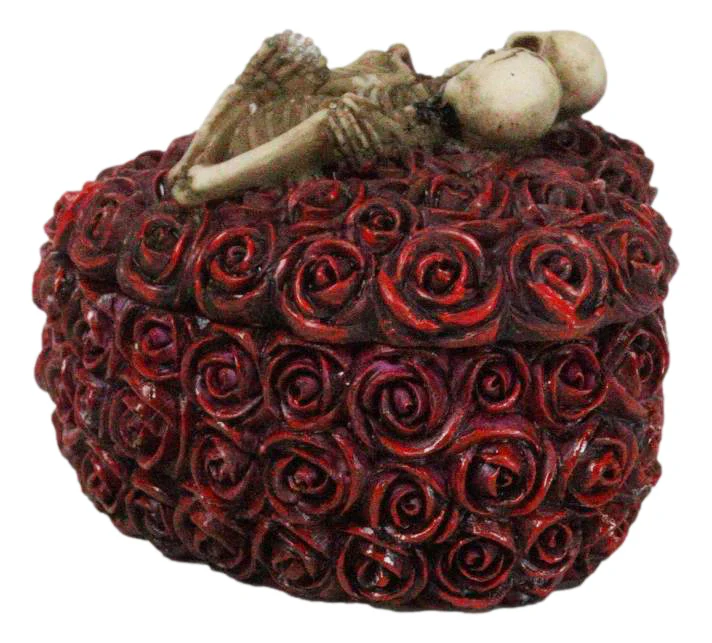 Love Never Dies Gothic Skeleton Lovers on Red Rose Wreath Decorative Trinket Box - Image 7