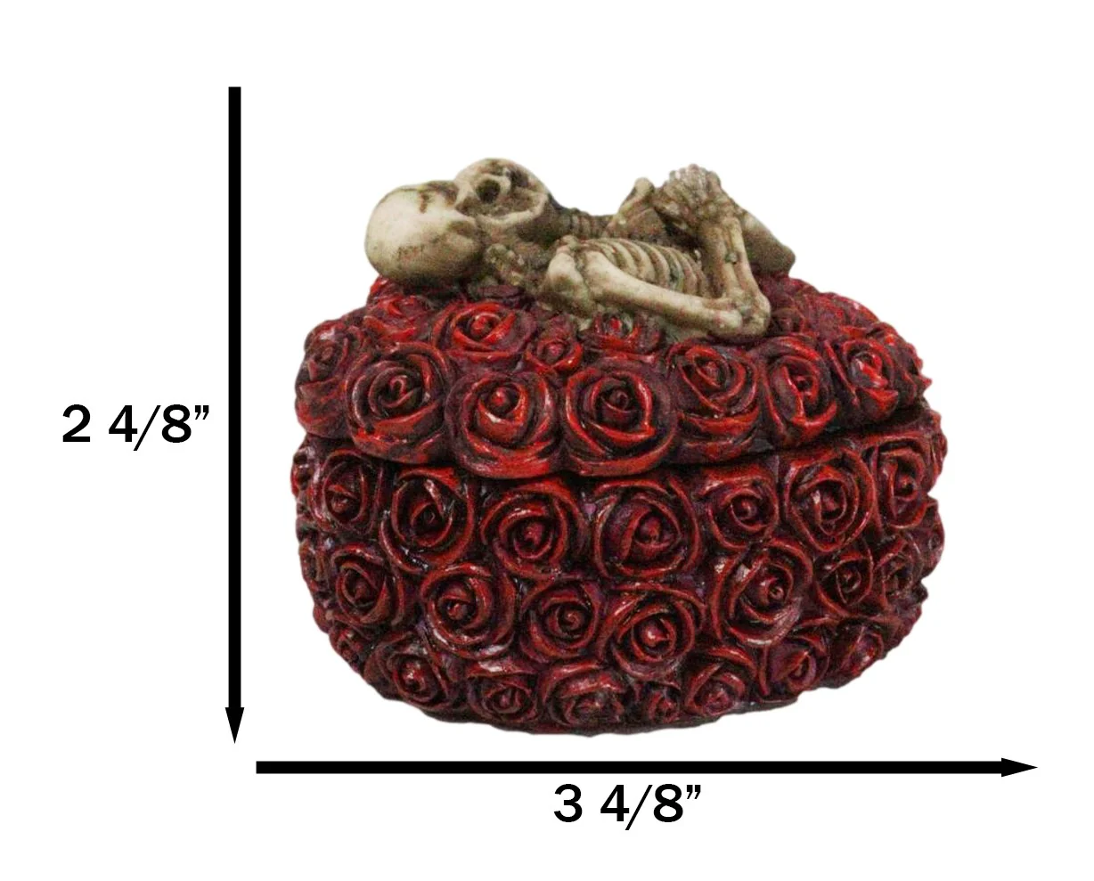 Love Never Dies Gothic Skeleton Lovers on Red Rose Wreath Decorative Trinket Box - Image 8