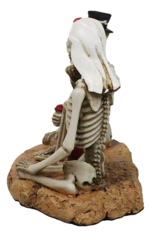 Love Never Dies Skeleton Bridal Wedding Couple With Rose by Red Heart Figurine - Image 6