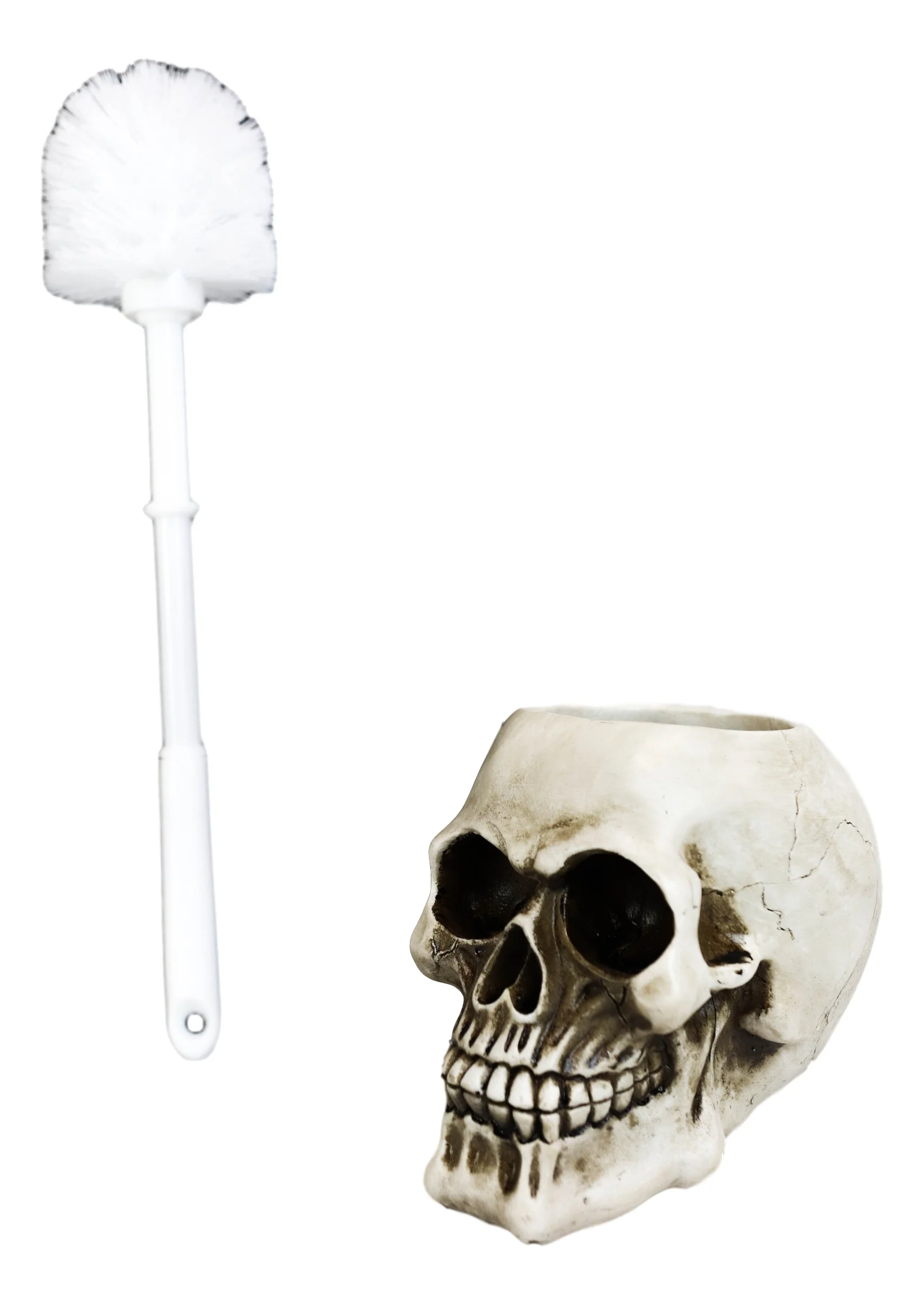 Macabre Grinning Skull Cranium Toilet Brush & Base Holder Bathroom 2 Piece Set - Image 6