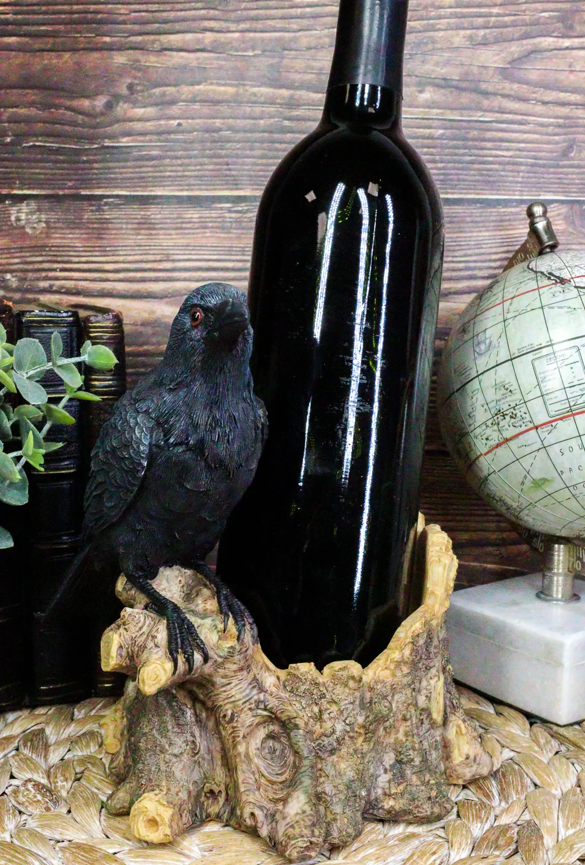 Macabre Potion Raven Crow Nevermore Perching On Tree Stump Wine Bottle Holder - Image 6