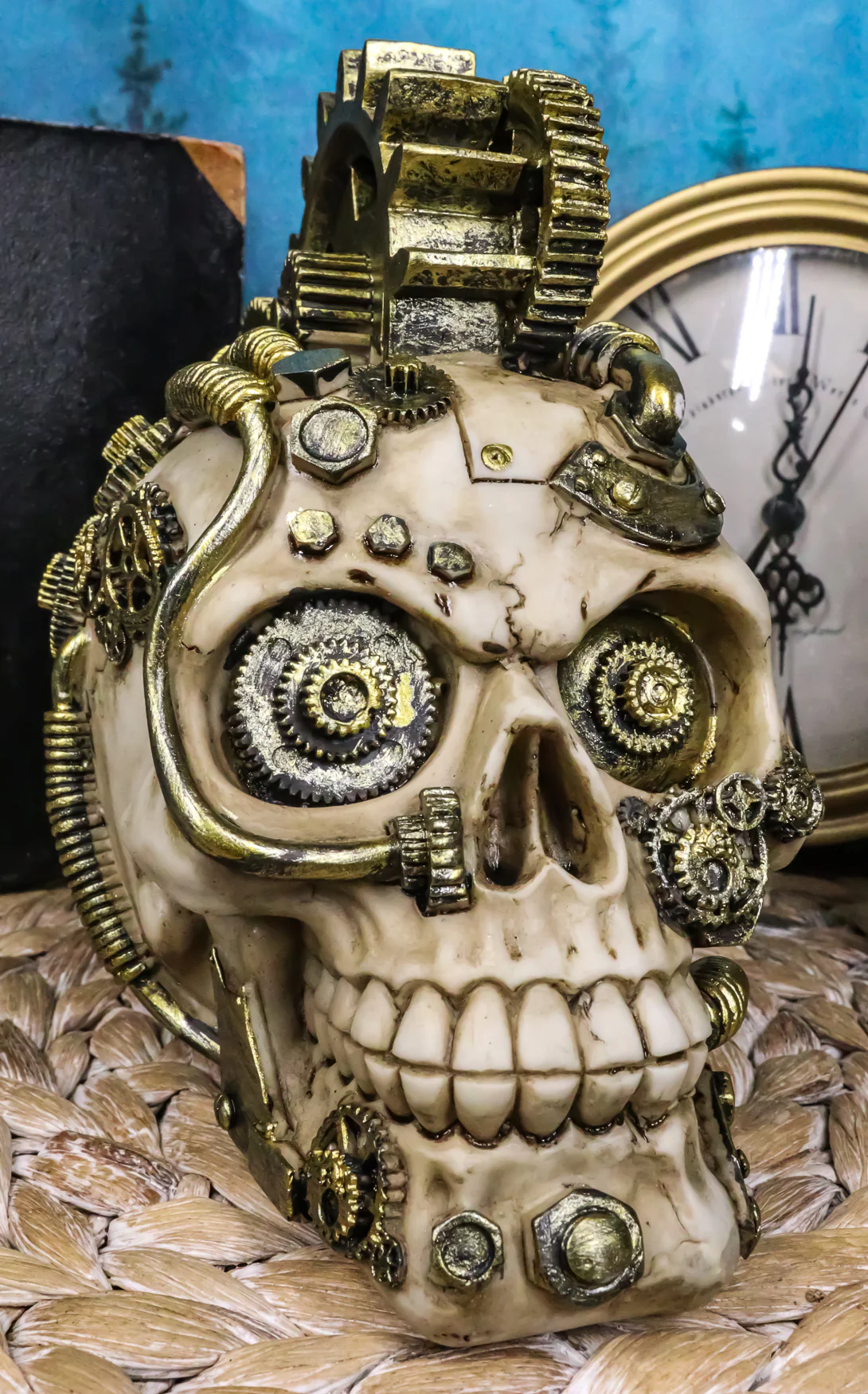 Mad Max Geared Mohawk Steampunk Cyborg Clockwork And Pipes Punk Skull Figurine - Image 8