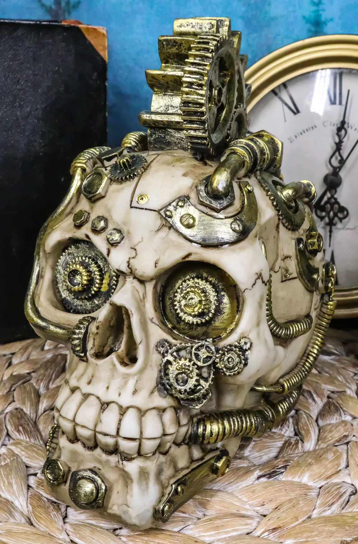 Mad Max Geared Mohawk Steampunk Cyborg Clockwork And Pipes Punk Skull Figurine - Image 9