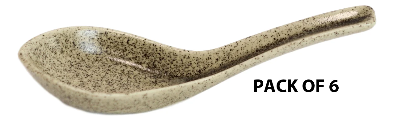 Ebros Made In Japan Modern Glazed Ceramic Sandstone Brown Soup Spoons Set Of 6 - Image 3