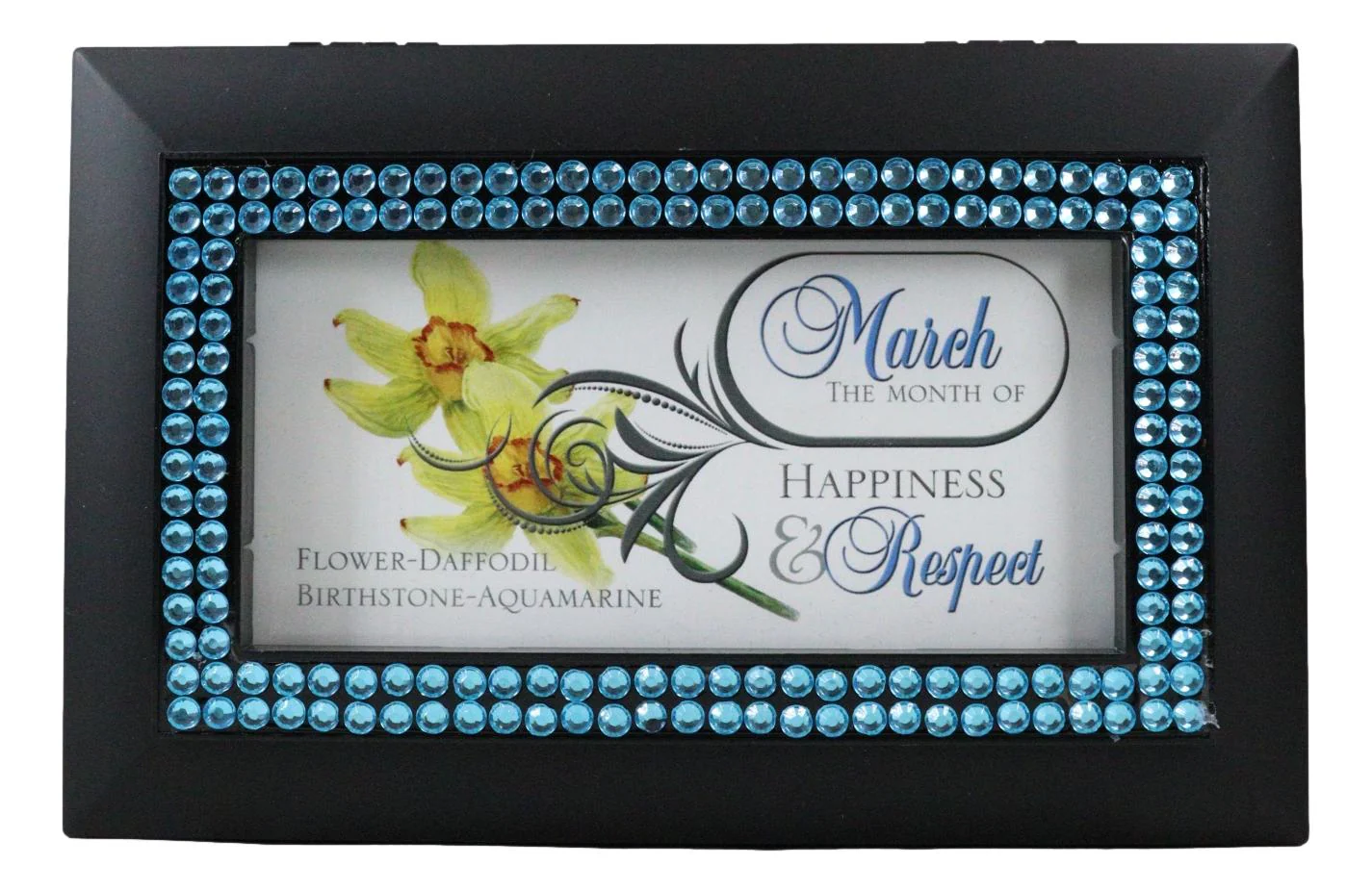 March Aquamarine Birthstone Happiness And Respect Black Musical Trinket Box - Image 4