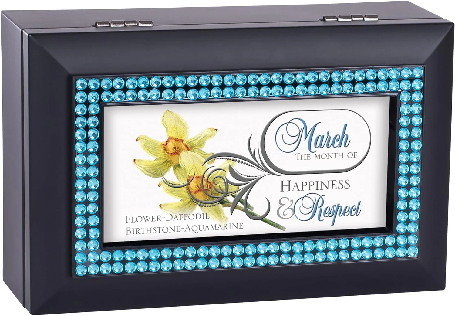 March Aquamarine Birthstone Happiness And Respect Black Musical Trinket Box - Image 5