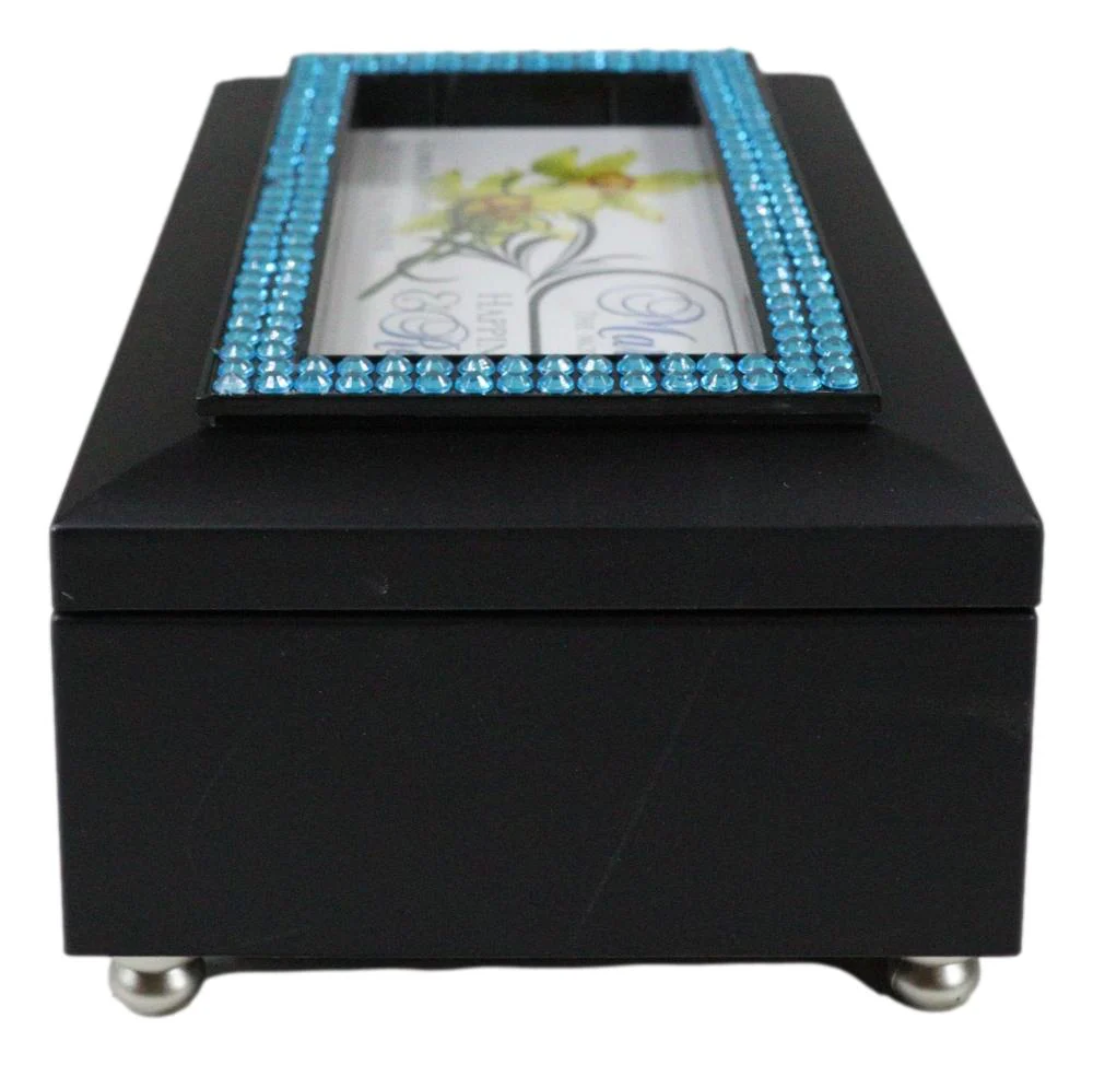 March Aquamarine Birthstone Happiness And Respect Black Musical Trinket Box - Image 6