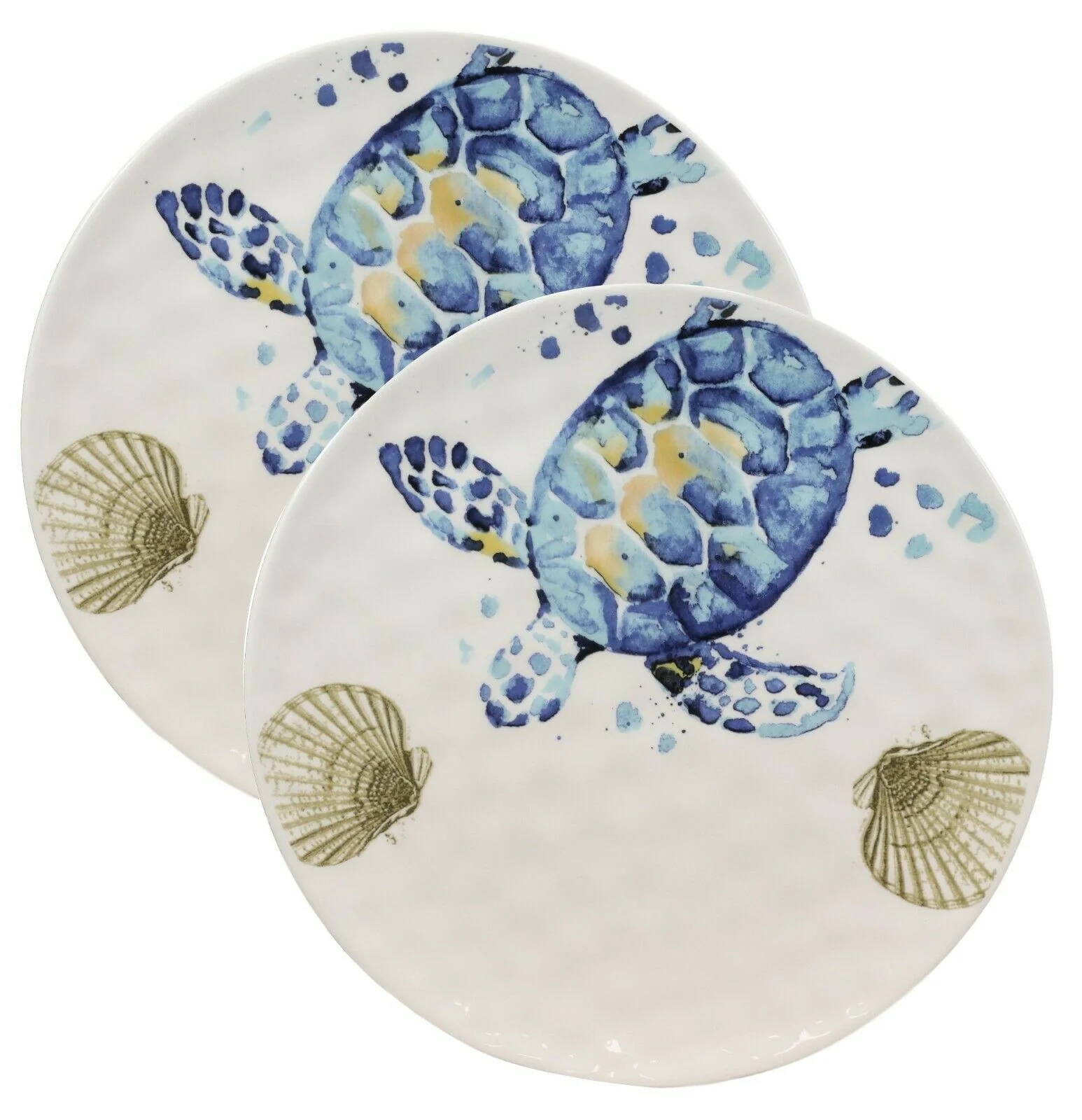 Marine Blue Sea Turtle And Golden Sea Shells Ceramic Dinner Plates Set Of 2 - Image 3