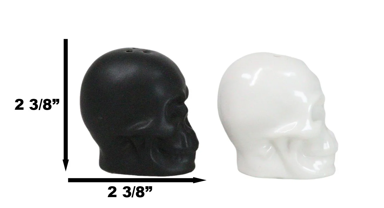 Matte Black And White Sugar Skulls Salt And Pepper Shakers Set Ceramic - Image 7
