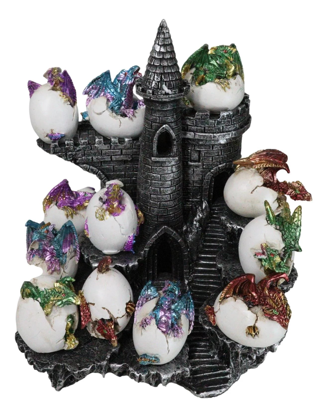 Medieval 12 Mini Dragons In Eggs On Mountain Stonewall Castle Display Stand Set - Image 7