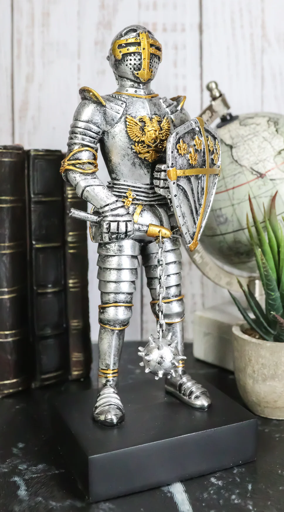 Medieval Eagle Heraldry Knight Crusader Le Fleur Shield And Mace Flail Figurine - Image 8