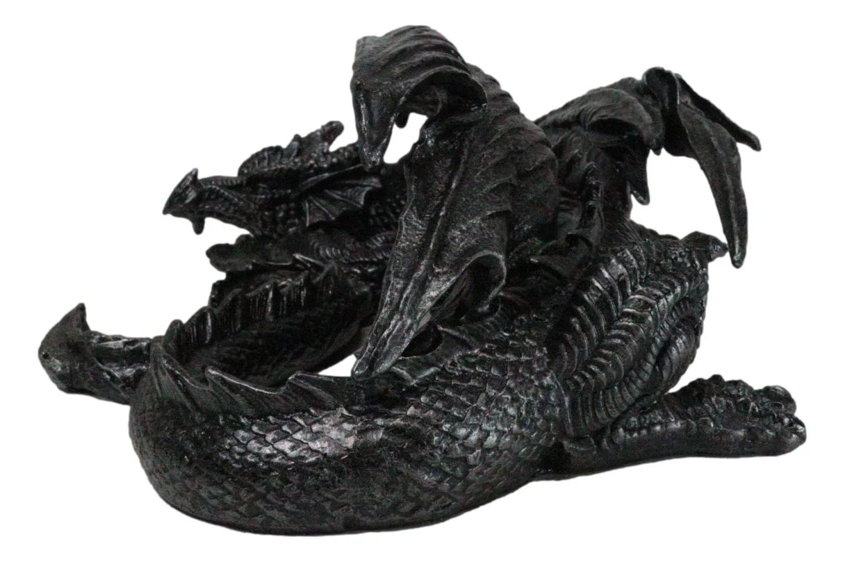 Medieval Fantasy Horned Black Soma Dragon At Repose Collectible Figurine 11"L - Image 2