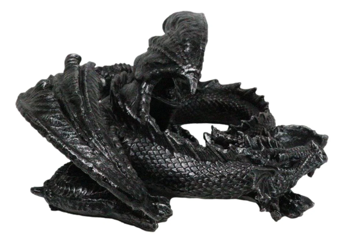 Medieval Fantasy Horned Black Soma Dragon At Repose Collectible Figurine 11"L - Image 3