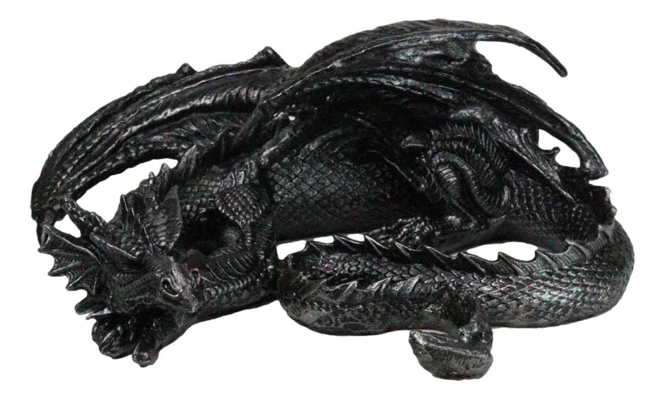 Medieval Fantasy Horned Black Soma Dragon At Repose Collectible Figurine 11"L - Image 5