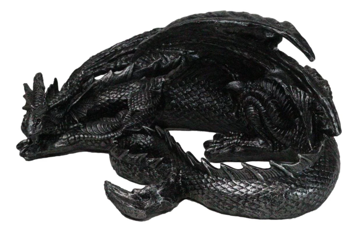 Medieval Fantasy Horned Black Soma Dragon At Repose Collectible Figurine 11"L - Image 7