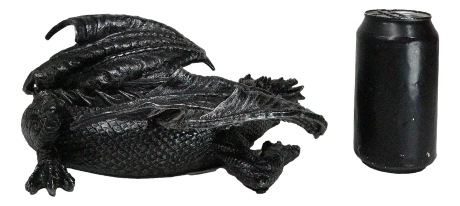 Medieval Fantasy Horned Black Soma Dragon At Repose Collectible Figurine 11"L - Image 9