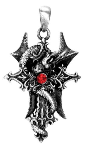 Medieval Gothic Dragon Serpent Excalibur Cross Pewter Pendant Necklace Jewelry - Image 11