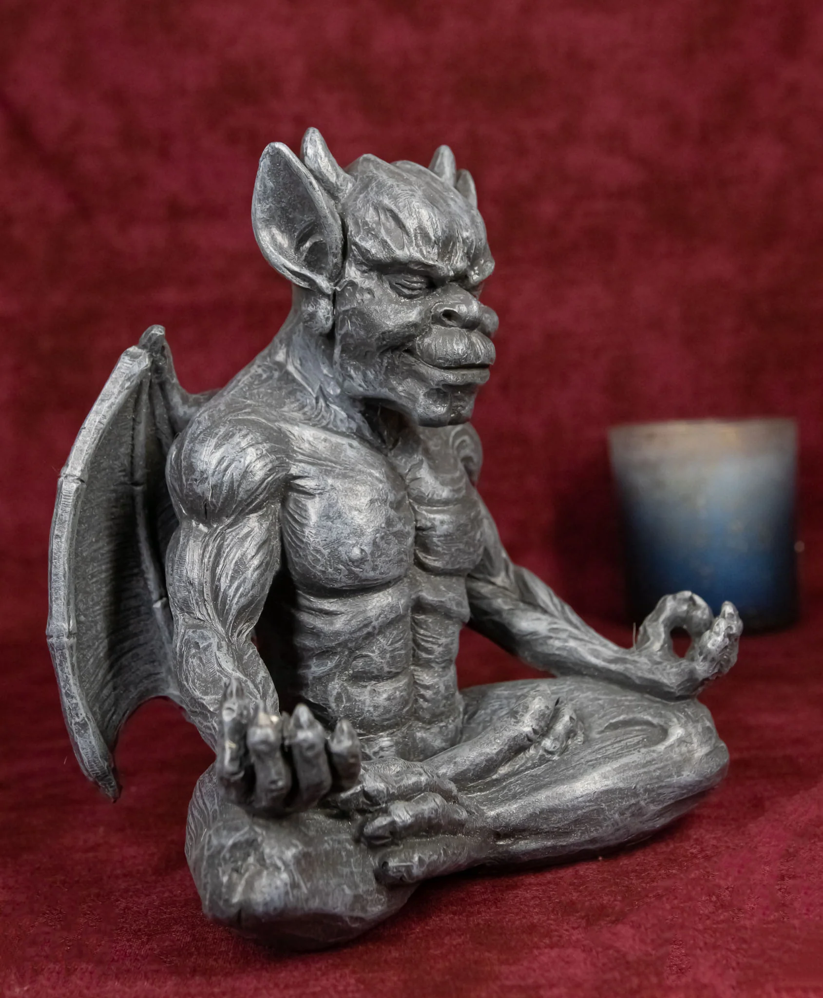 Medieval Gothic Horned Demonic Gargoyle With Wings in Yoga Meditation Figurine - Image 9