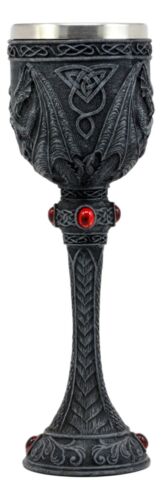 Medieval Alchemy Dual Twin Dragons Guarding Blood Crystals Wine Goblet Chalice - Image 3