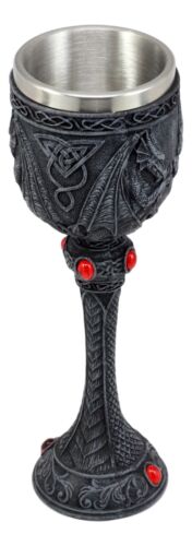Medieval Alchemy Dual Twin Dragons Guarding Blood Crystals Wine Goblet Chalice - Image 5