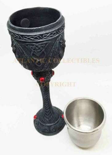 Medieval Alchemy Dual Twin Dragons Guarding Blood Crystals Wine Goblet Chalice - Image 6