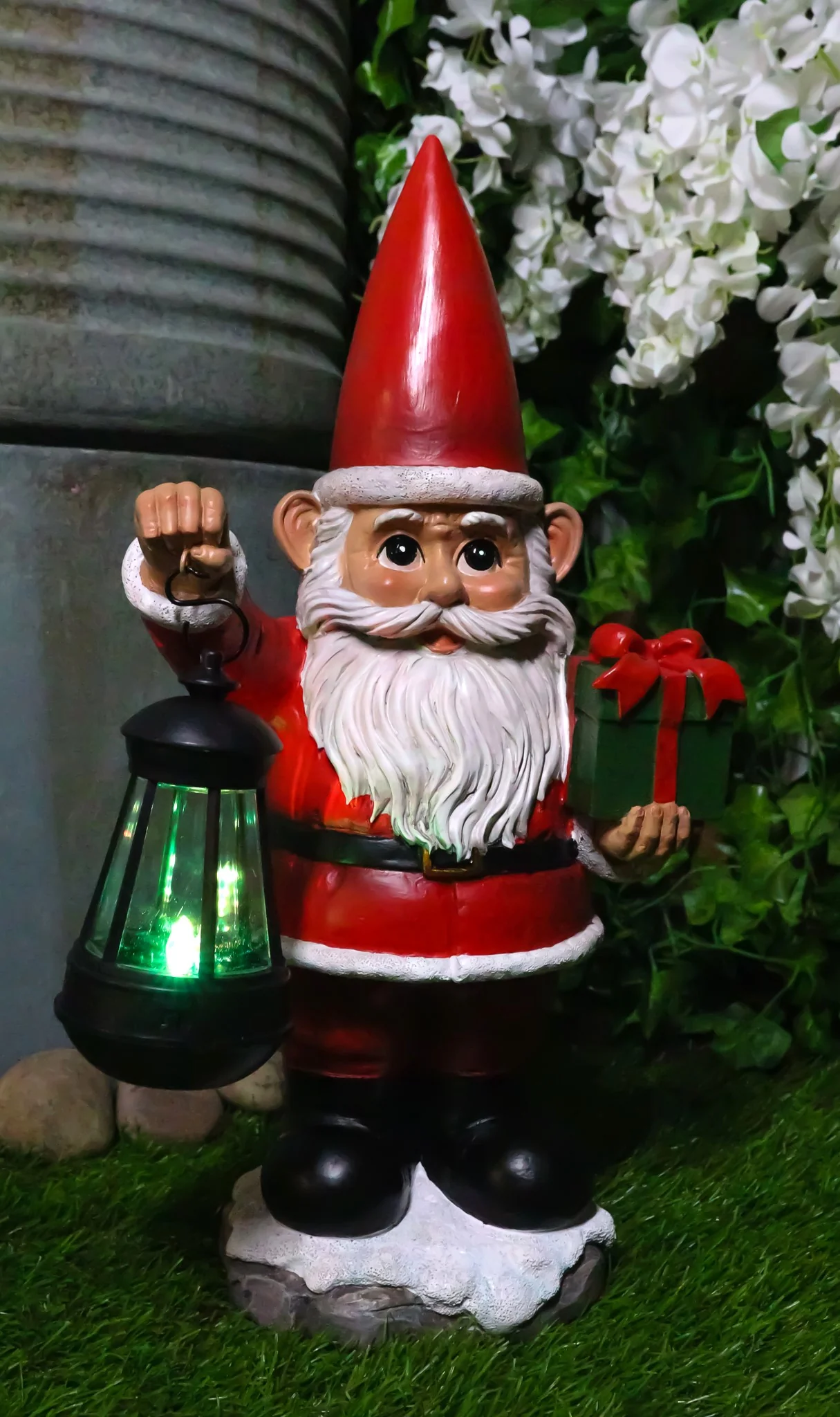 Merry Christmas Santa Claus Holding Gift And Solar Colorful LED Lantern Statue - Image 10