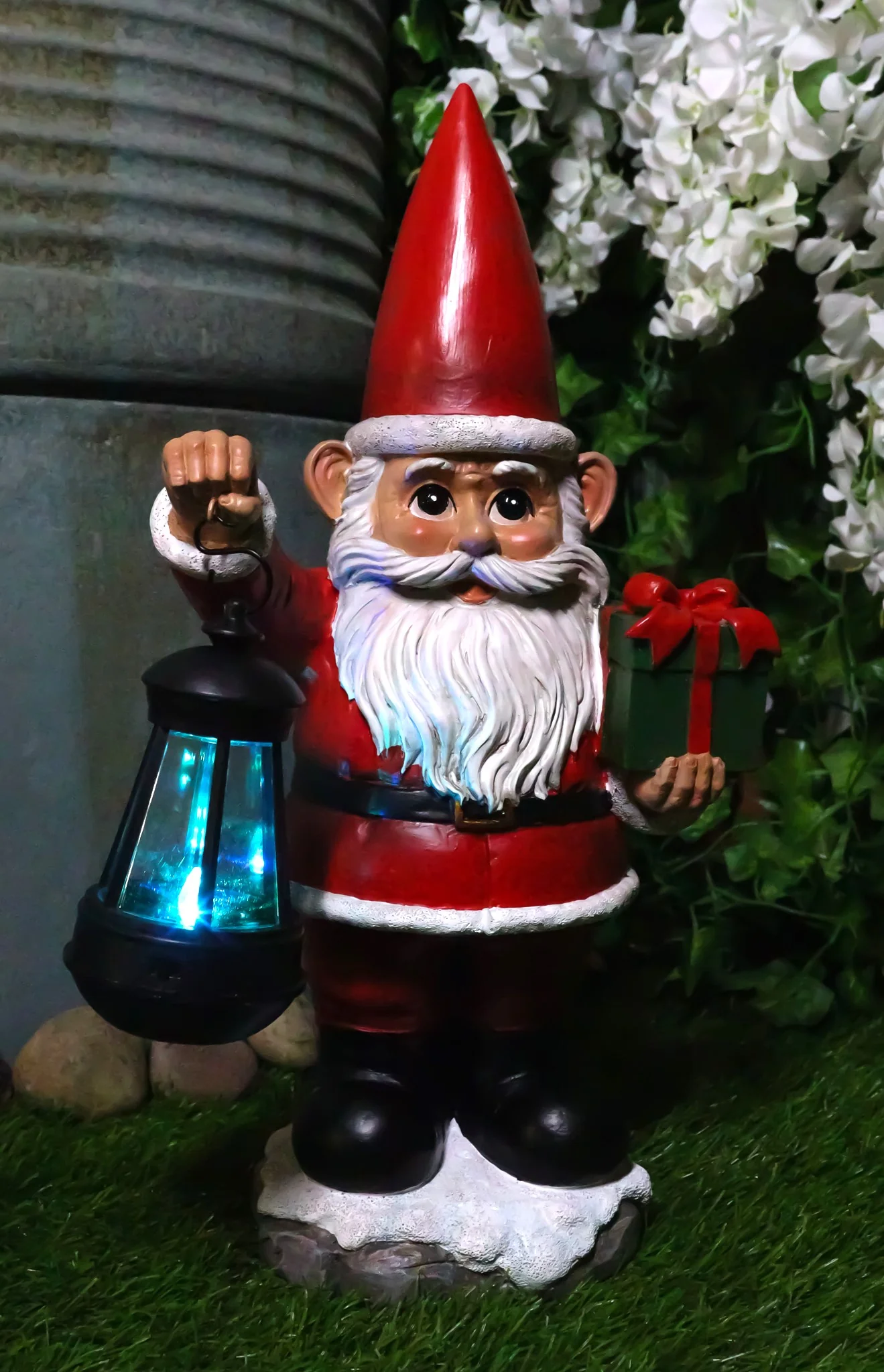 Merry Christmas Santa Claus Holding Gift And Solar Colorful LED Lantern Statue - Image 11