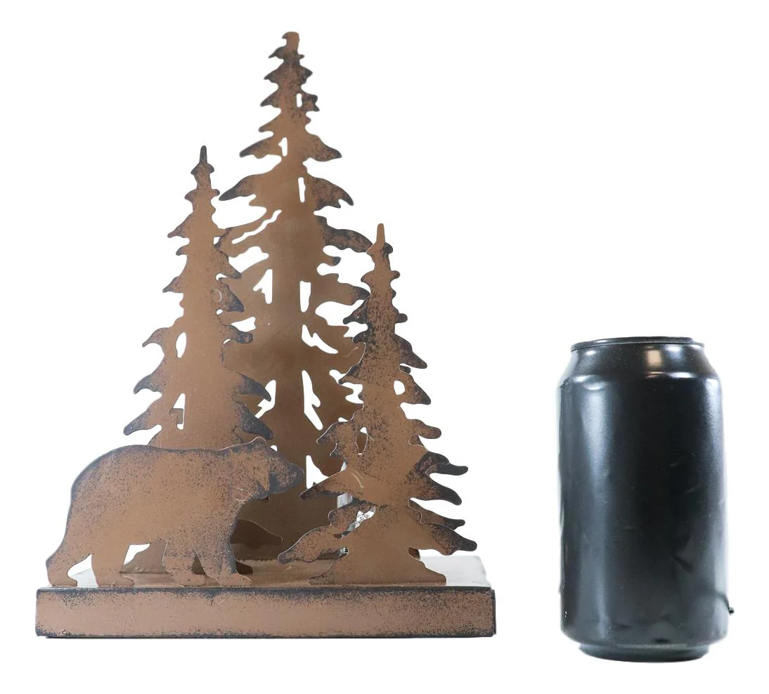 Ebros Metal Art Rustic Forest Black Bear By Pine Trees Night Light Lamp Sculpture - Image 6