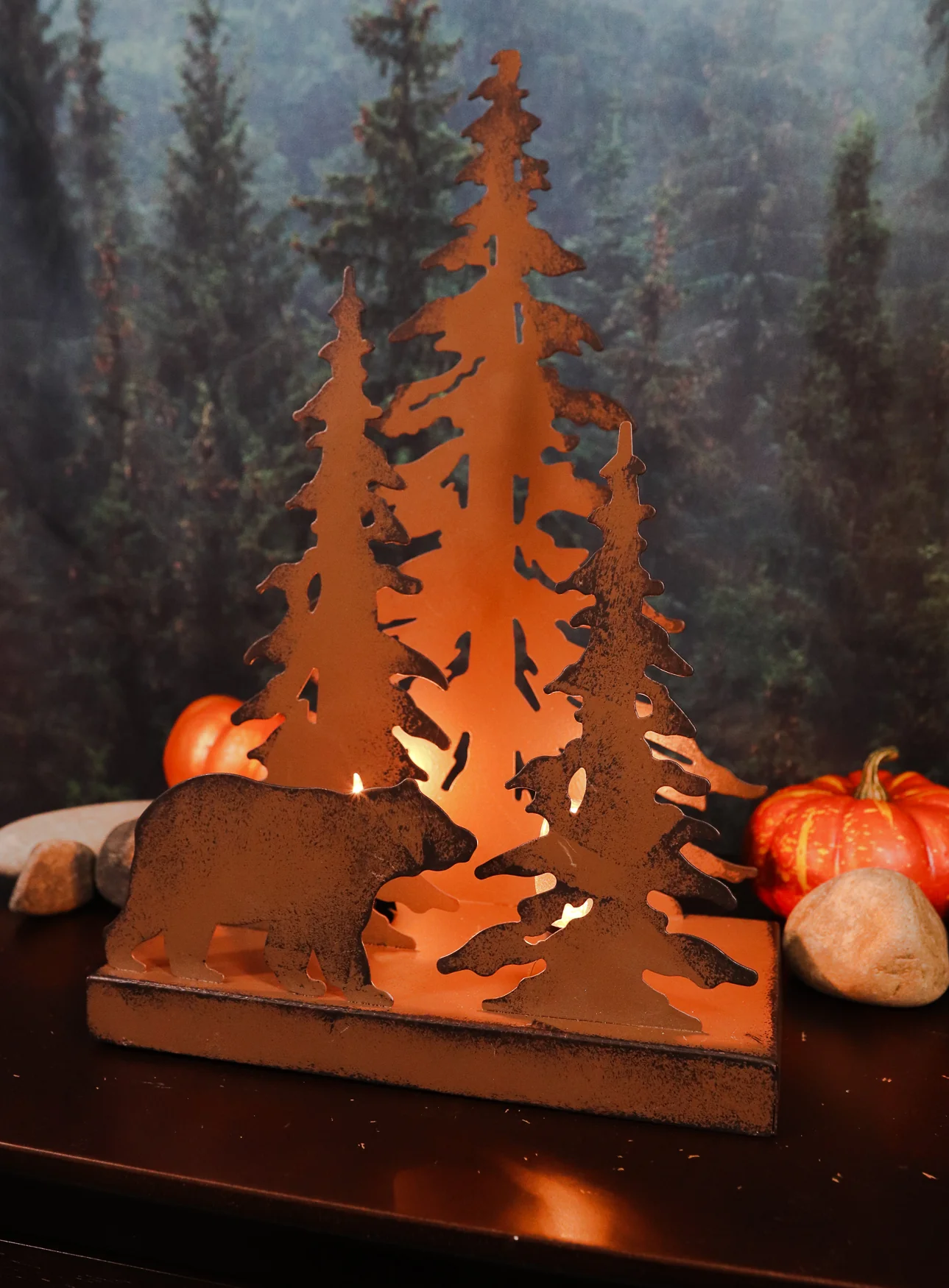 Ebros Metal Art Rustic Forest Black Bear By Pine Trees Night Light Lamp Sculpture - Image 8