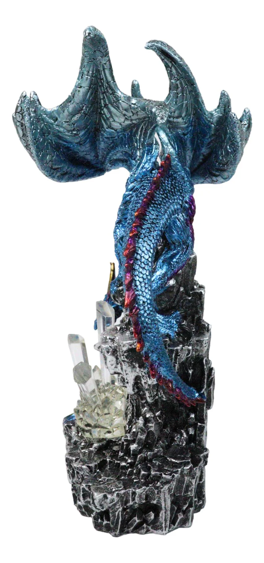 Metallic Blue Dragon with Magenta Spikes Guarding Bottle Ice Crystals Figurine - Image 6