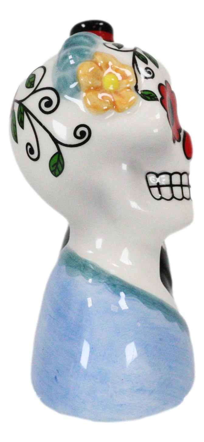 Mexican Couple Wedding Sugar Skulls Day Of The Dead Ceramic Salt Pepper Shakers - Image 6