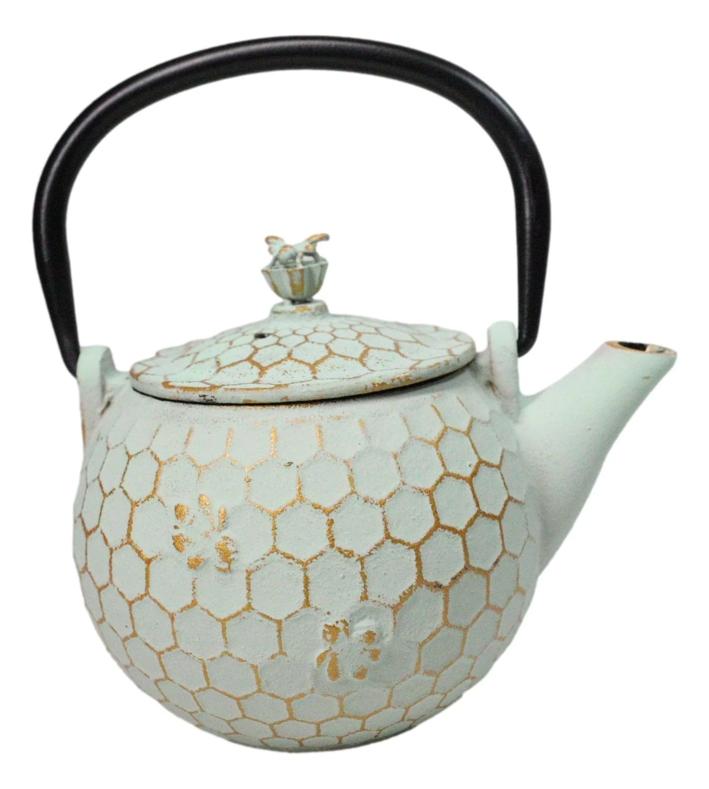 Mint Green Rustic Honeycomb With Bee Petite Cast Iron Teapot 10oz Tea Pot - Image 2