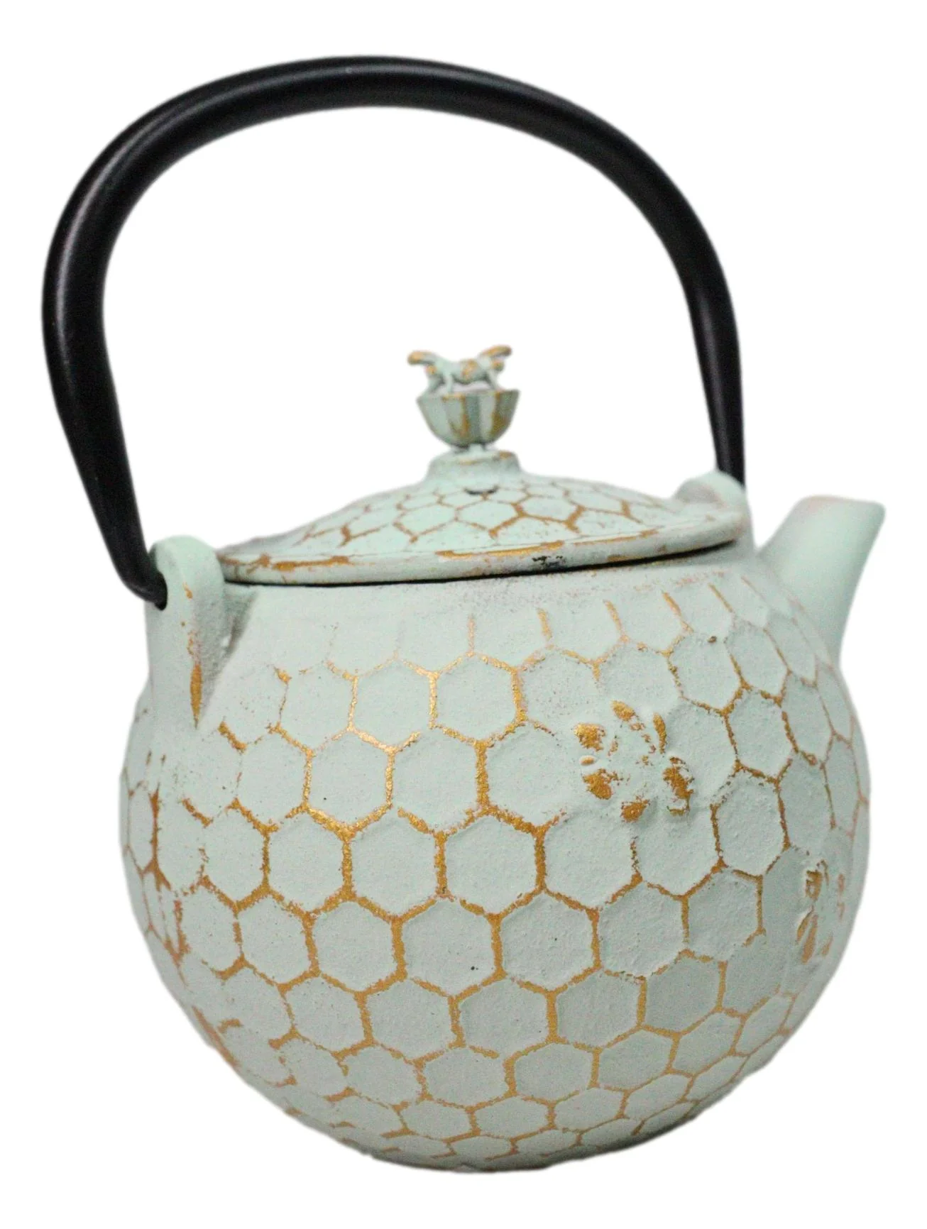 Mint Green Rustic Honeycomb With Bee Petite Cast Iron Teapot 10oz Tea Pot - Image 3