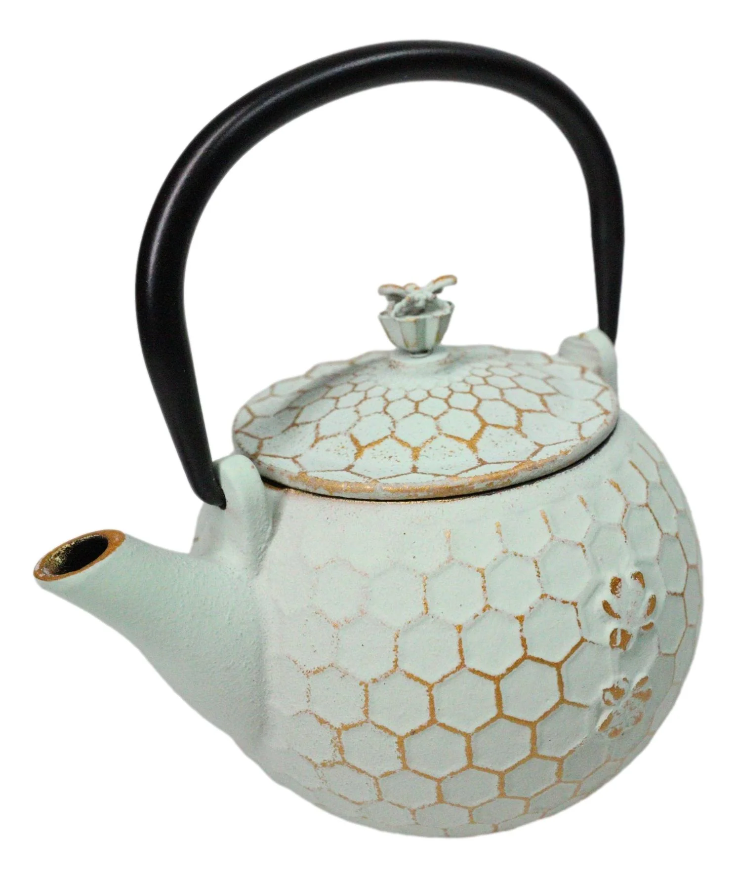 Mint Green Rustic Honeycomb With Bee Petite Cast Iron Teapot 10oz Tea Pot - Image 4
