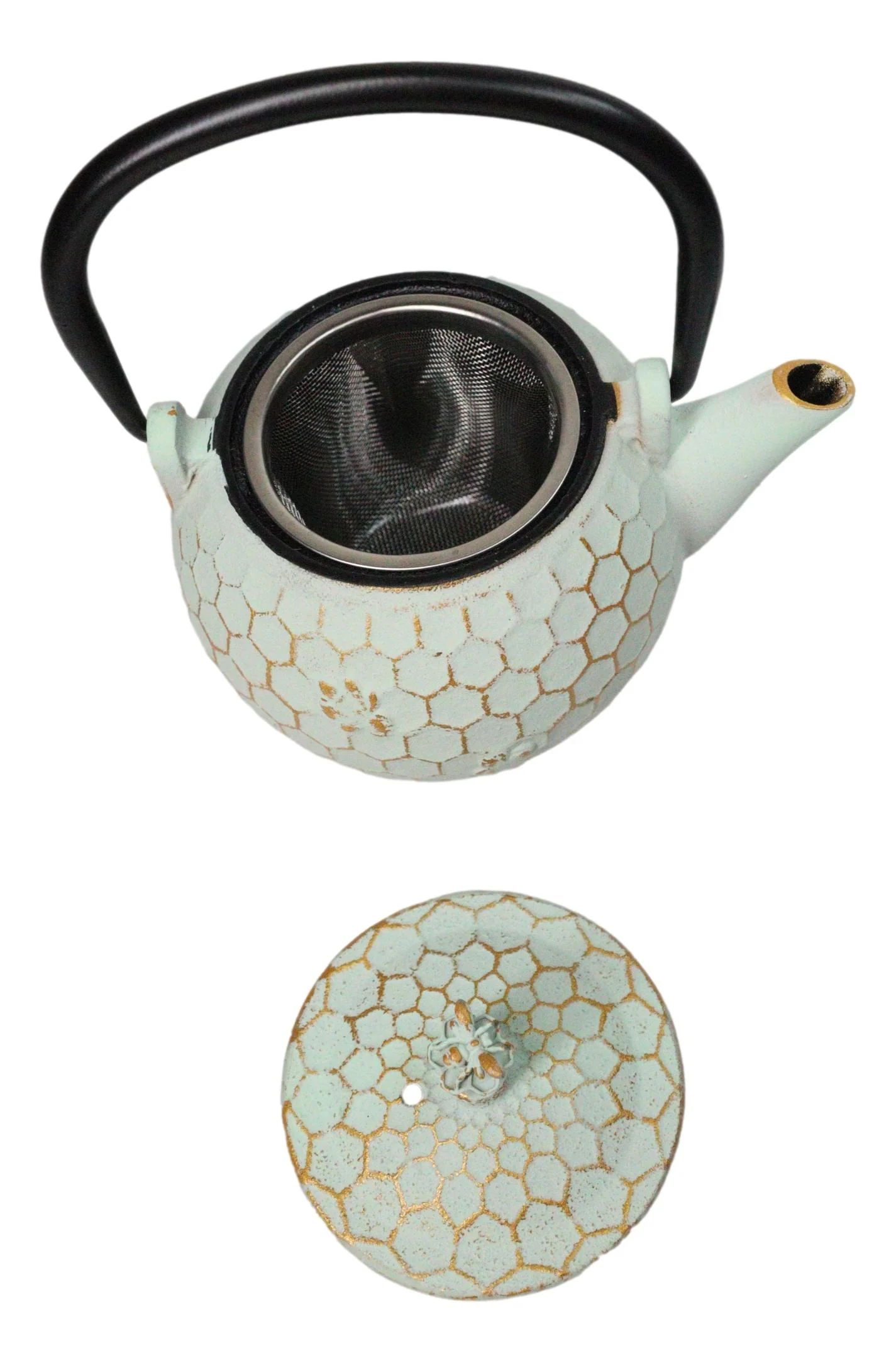 Mint Green Rustic Honeycomb With Bee Petite Cast Iron Teapot 10oz Tea Pot - Image 6
