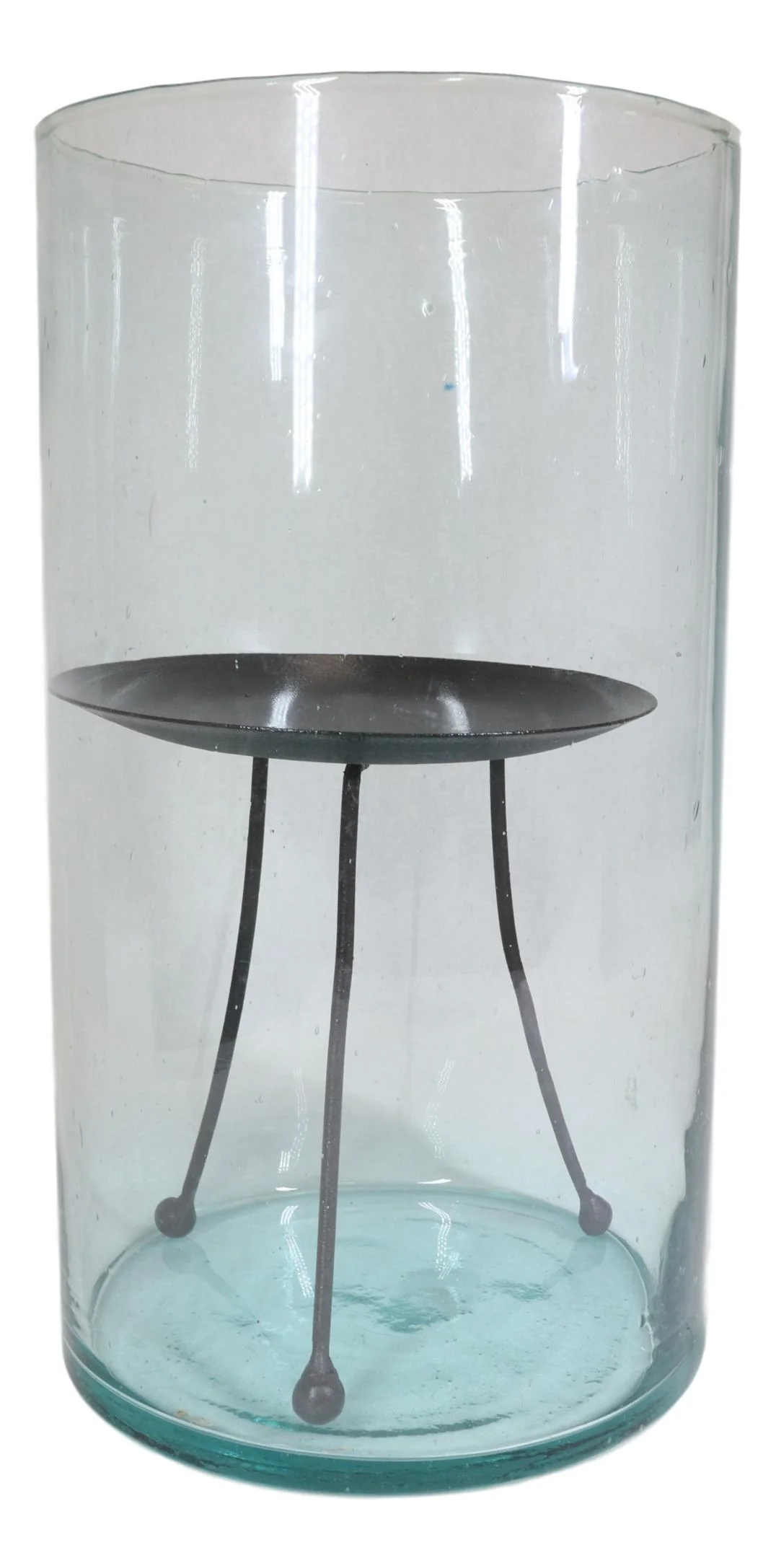 Modern Accent Thick Glass Hurricane Candle Holder With Tripod Metal Stand - Image 4