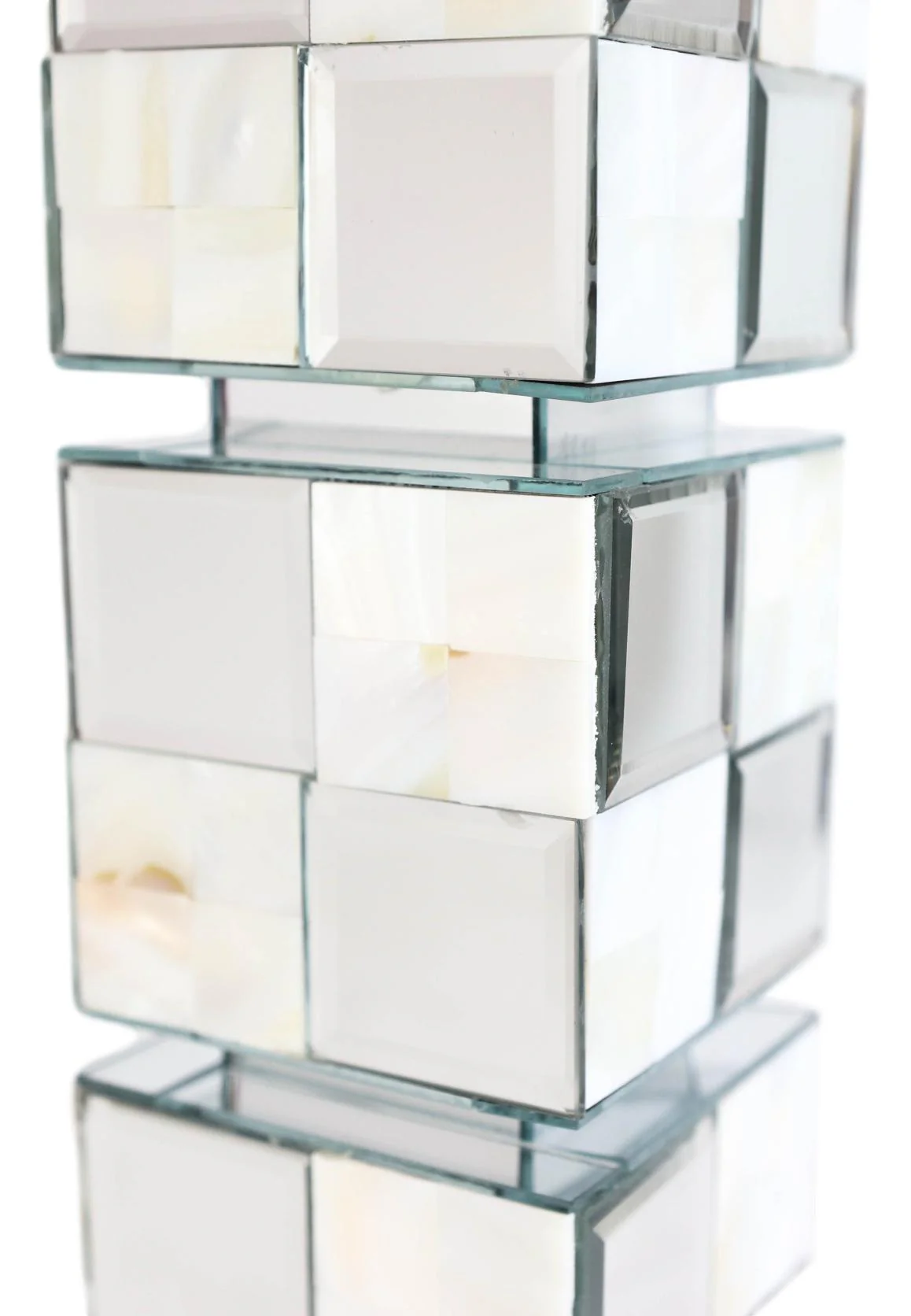 Modern Beveled Mirrors Capiz Shells Decorative Checkered Pillar Candle Holder - Image 3
