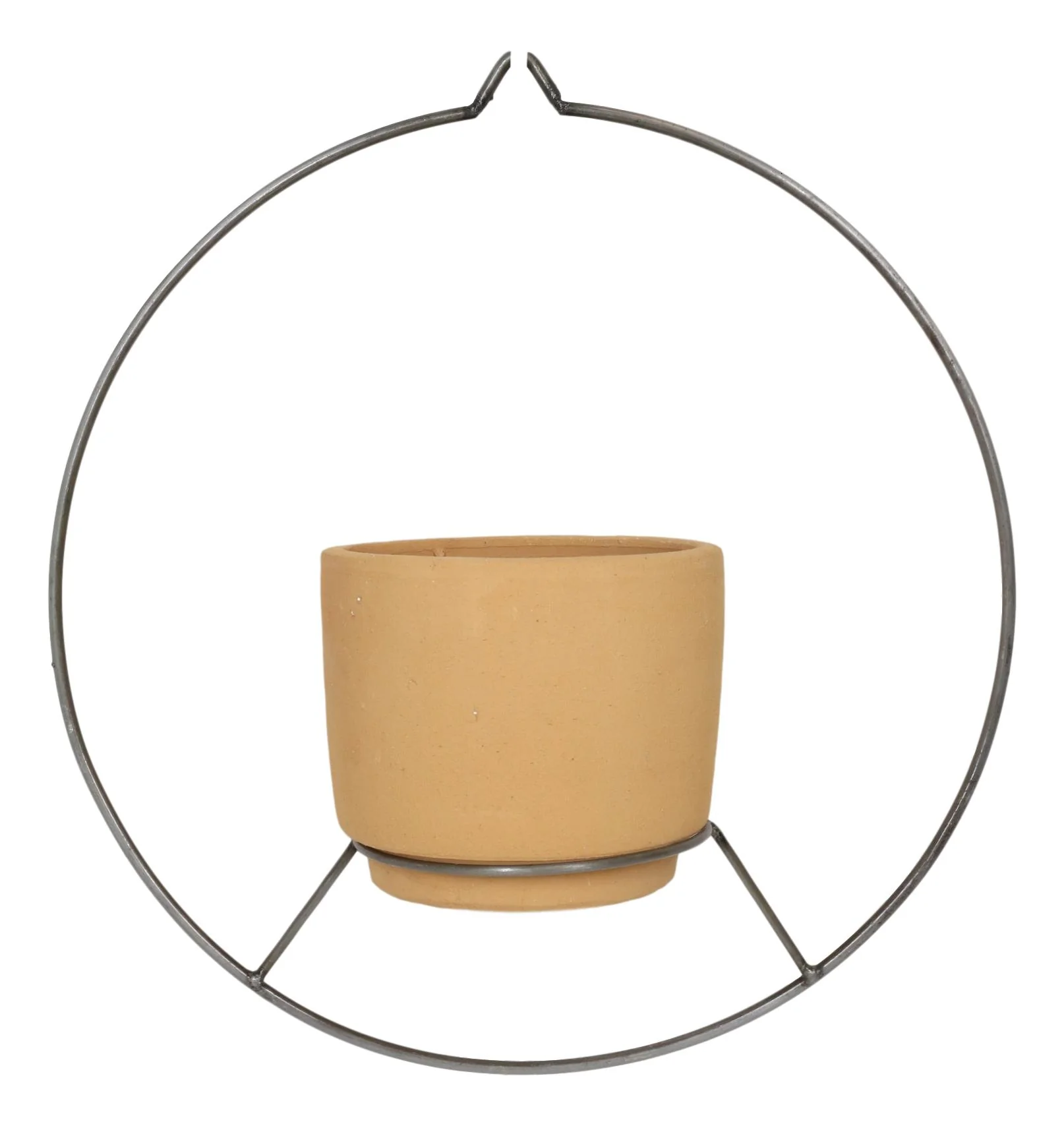 Modern Brown Clay Pot Wall Planter Pot Sconce With Round Wire Stand Holder