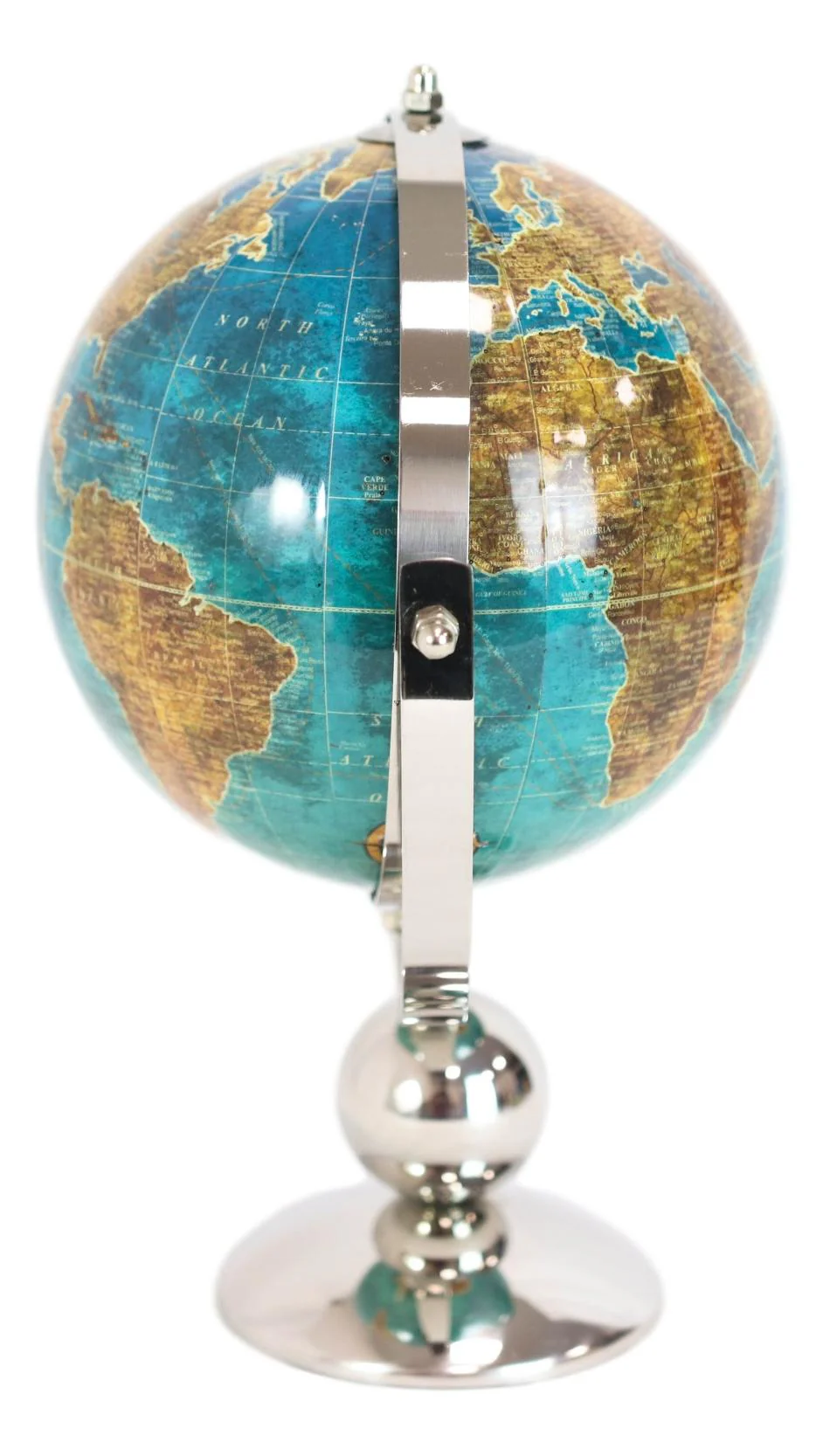 Modern Decorative Desktop Blue World Atlas Map Globe With Rotational Axis 11"H - Image 2