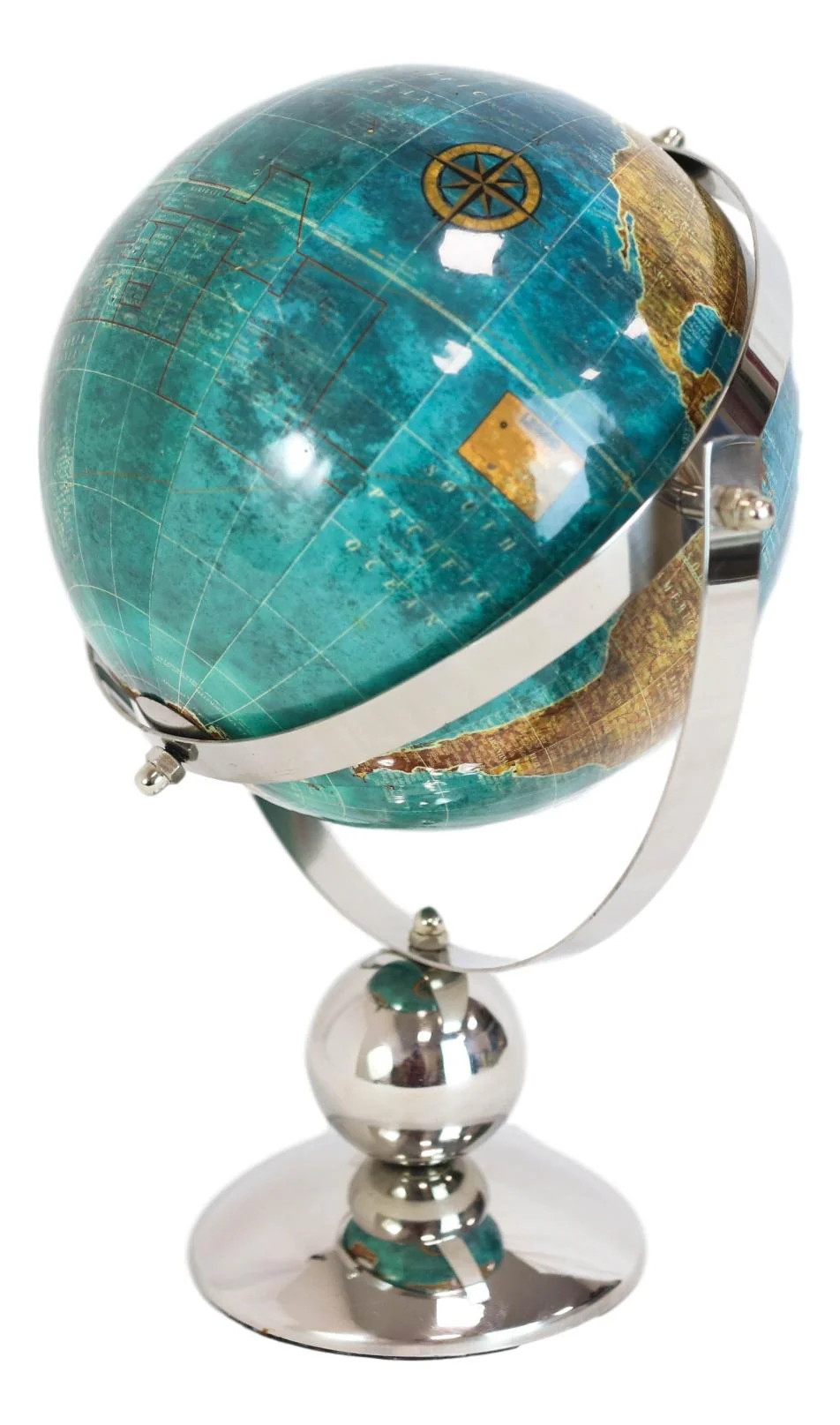 Modern Decorative Desktop Blue World Atlas Map Globe With Rotational Axis 11"H - Image 3