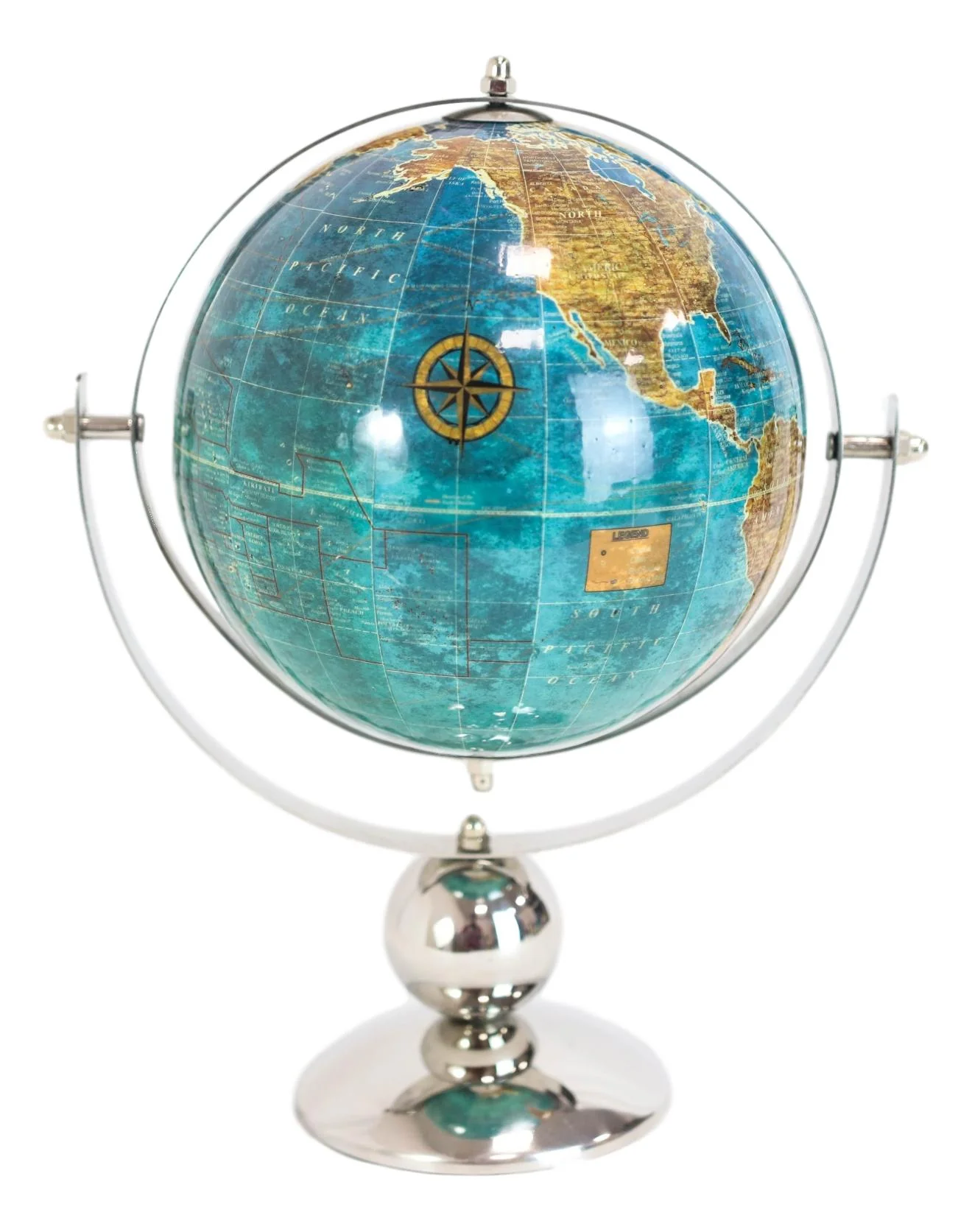 Modern Decorative Desktop Blue World Atlas Map Globe With Rotational Axis 11"H - Image 4