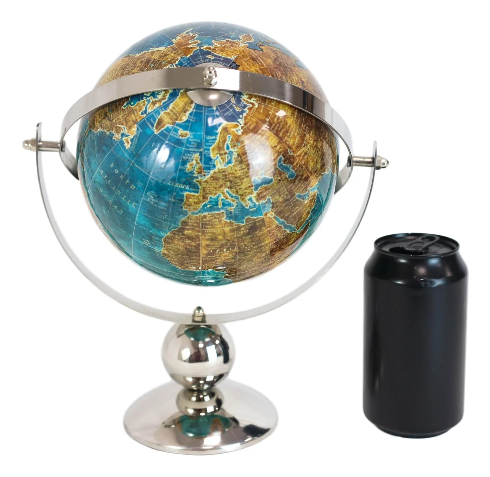 Modern Decorative Desktop Blue World Atlas Map Globe With Rotational Axis 11"H - Image 5