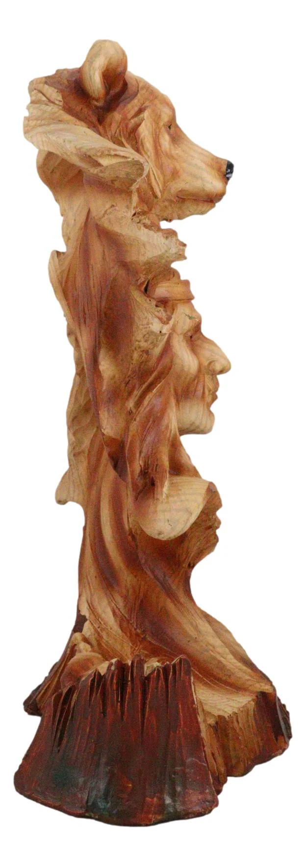Native American Indian Warrior Chief With Black Bear Faux Wood Resin Figurine - Image 2
