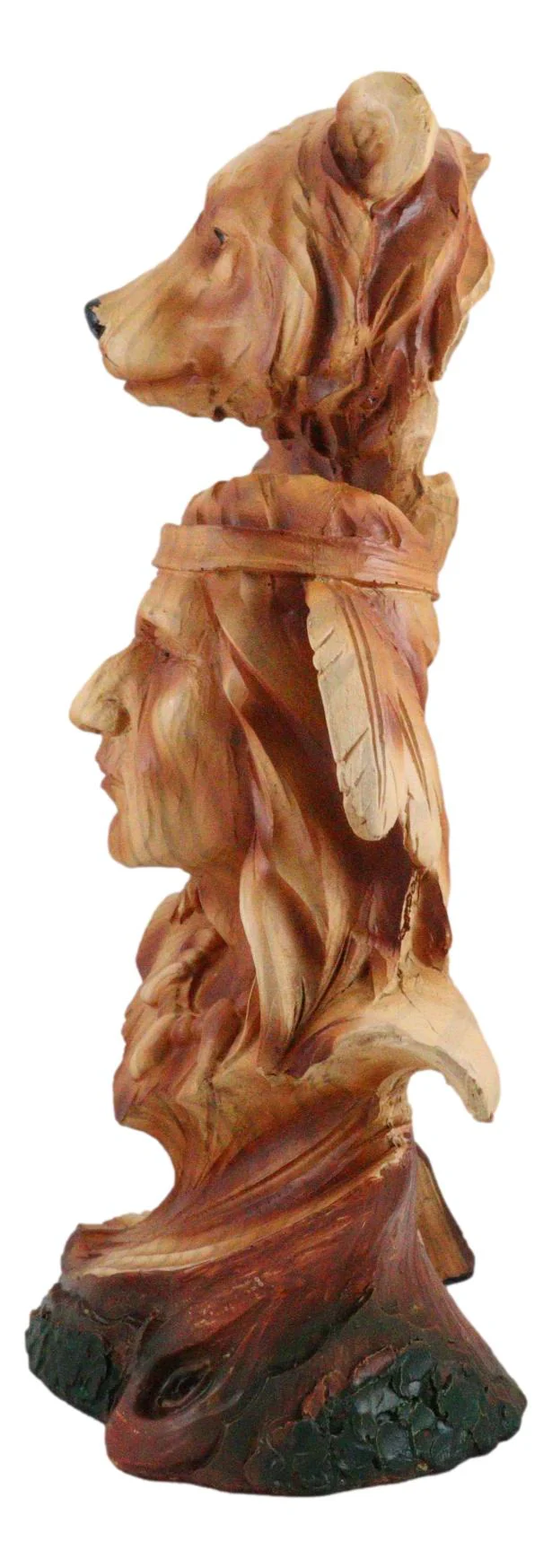 Native American Indian Warrior Chief With Black Bear Faux Wood Resin Figurine - Image 5