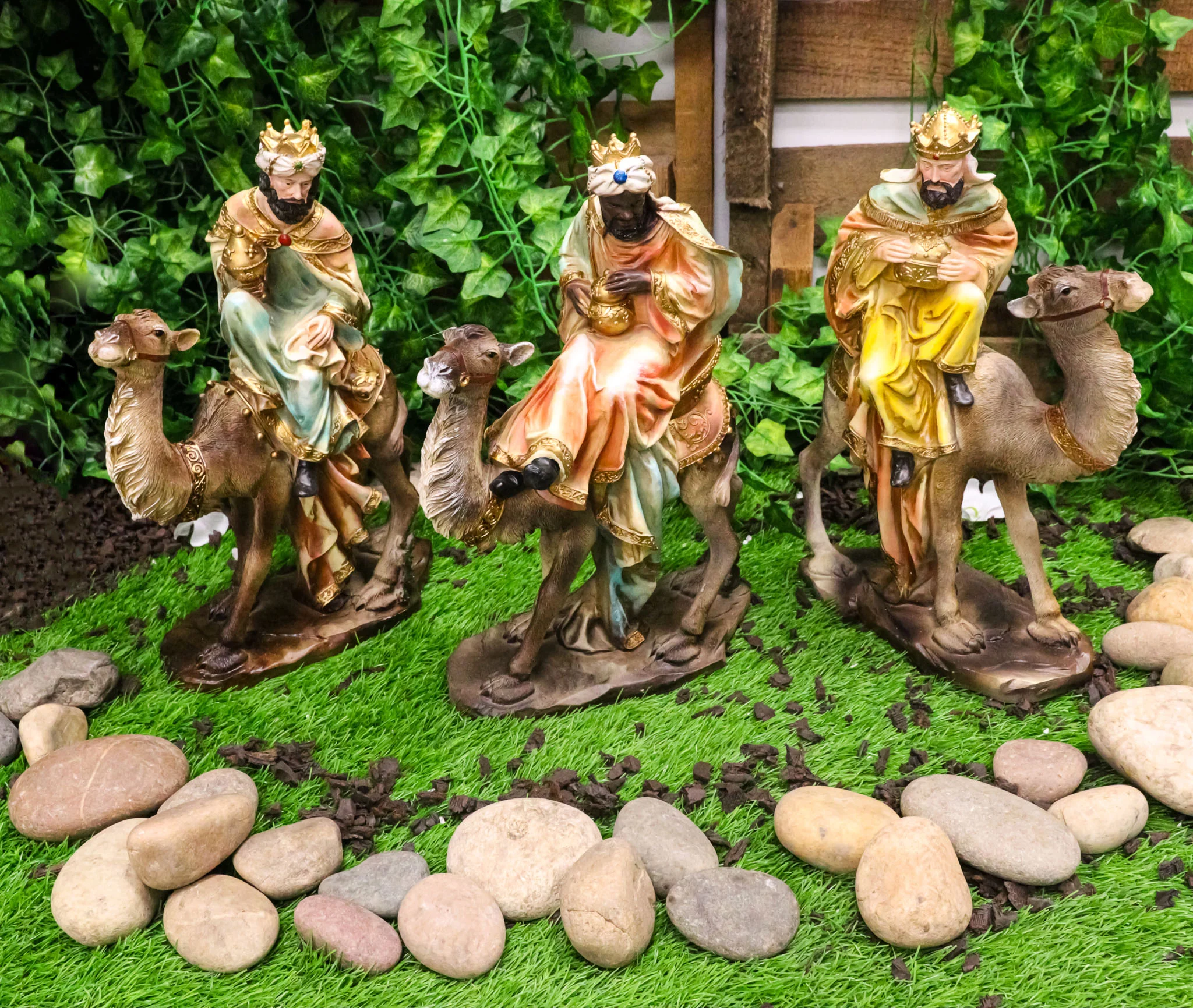 Nativity Three Wise Men Balthasar Caspar Melchior On Camels Figurine Set 14"H - Image 9