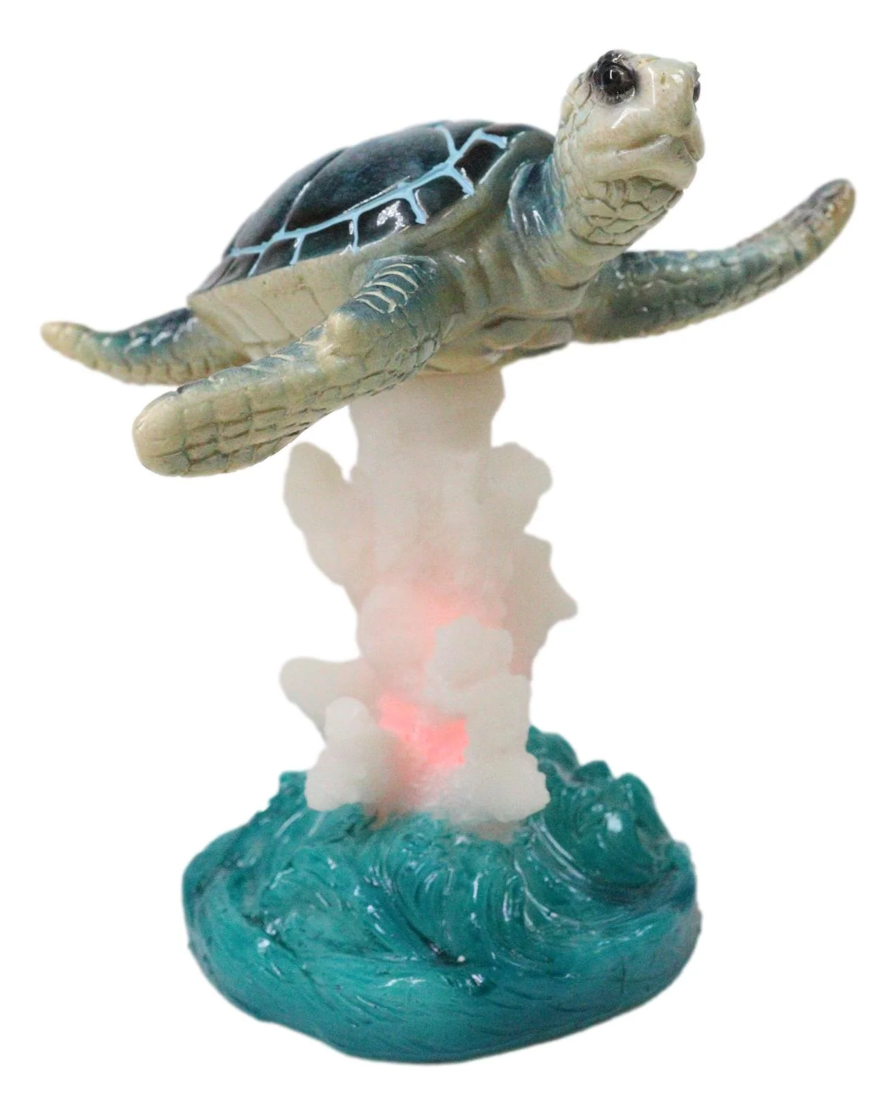 Nautical Blue Sea Turtle Swimming Over Acrylic Coral Reef With Waves Figurine - Image 5
