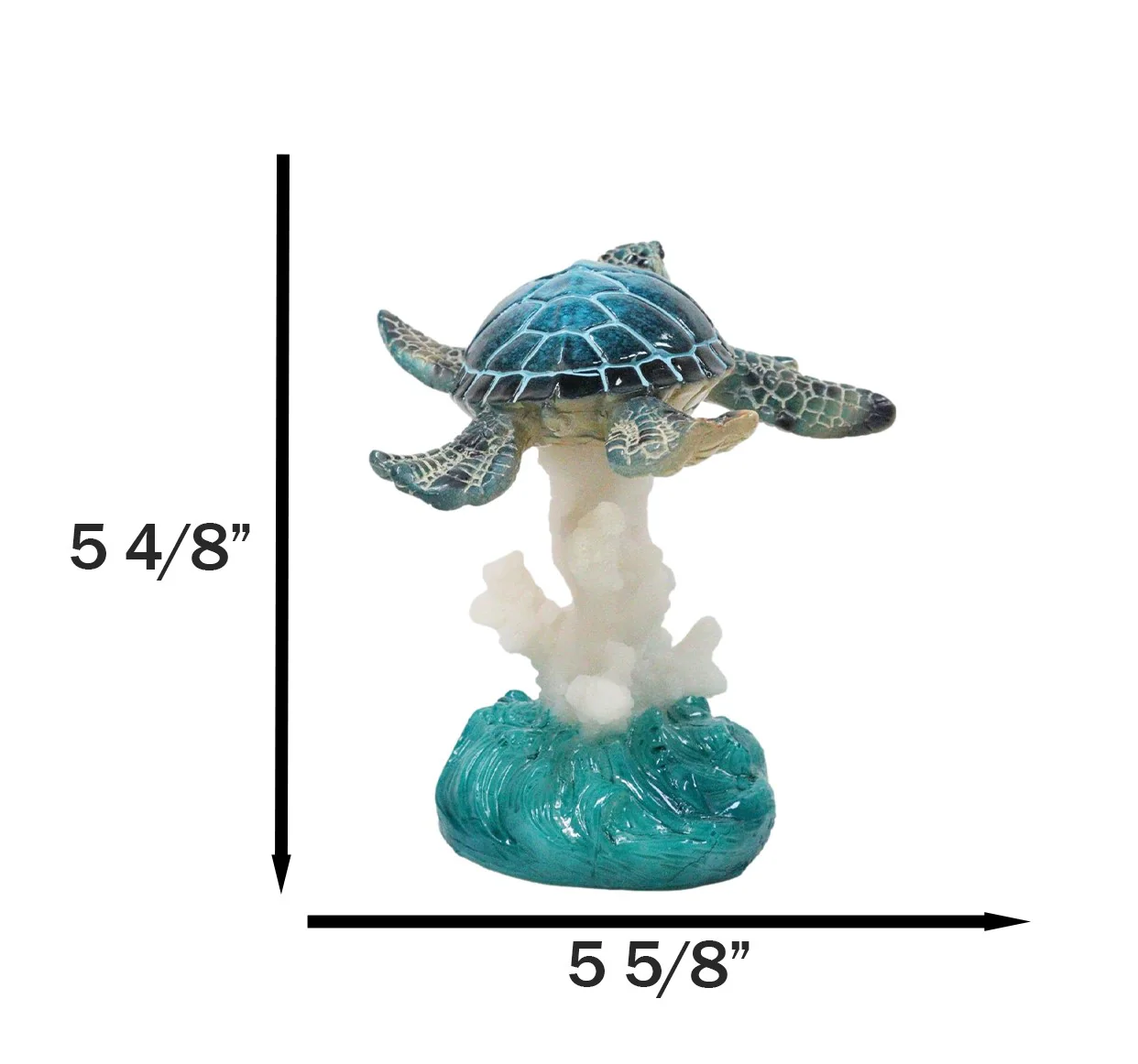 Nautical Blue Sea Turtle Swimming Over Acrylic Coral Reef With Waves Figurine - Image 9